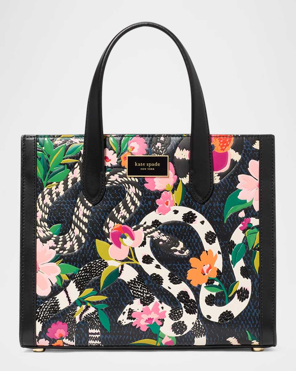 manhattan small snake-print leather tote bag